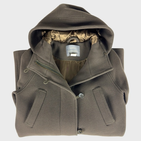 J. Crew Stadium Cloth Dark Olive Hooded Button-Up Coat with Zipper By Nello Gori - Picture 4 of 11